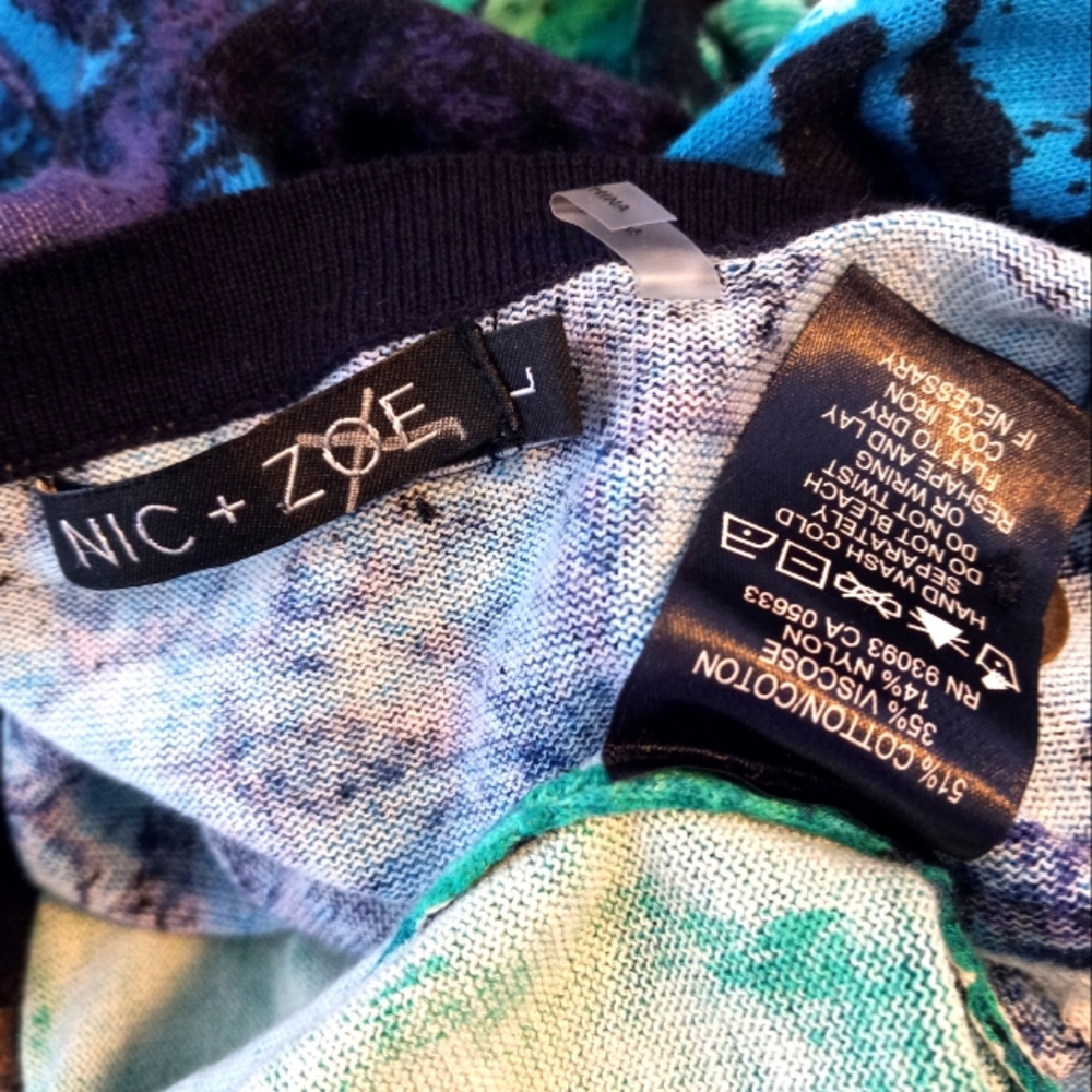 Nic + Zoe Cardigan Bold  Print Sweater Blue/ Green/ Purple Sz. L - Picture 10 of 12